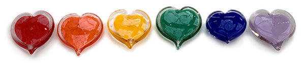 Image of glass hearts in various colors