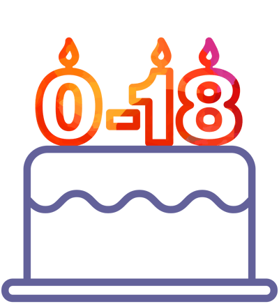 Birthday cake with 0-18 candle graphic