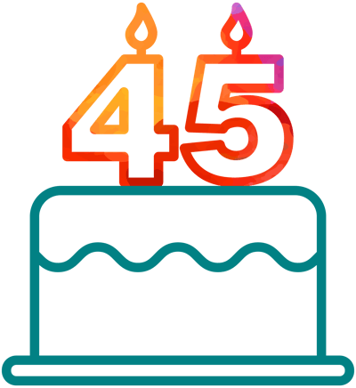 Birthday cake with 45 candle graphic