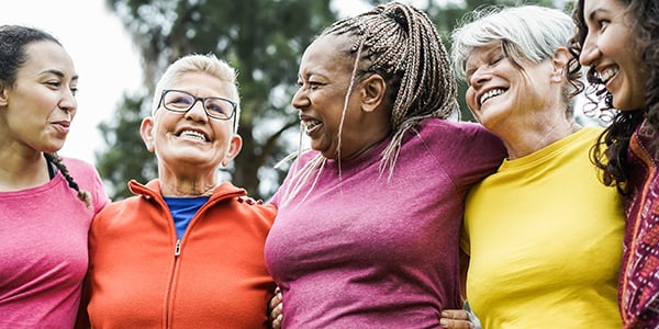 Group of women in colorful shirts